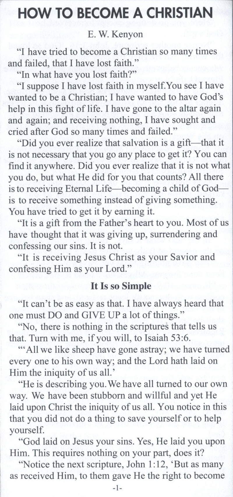 E.W. Kenyon: How to Become a Christian? (Tract)